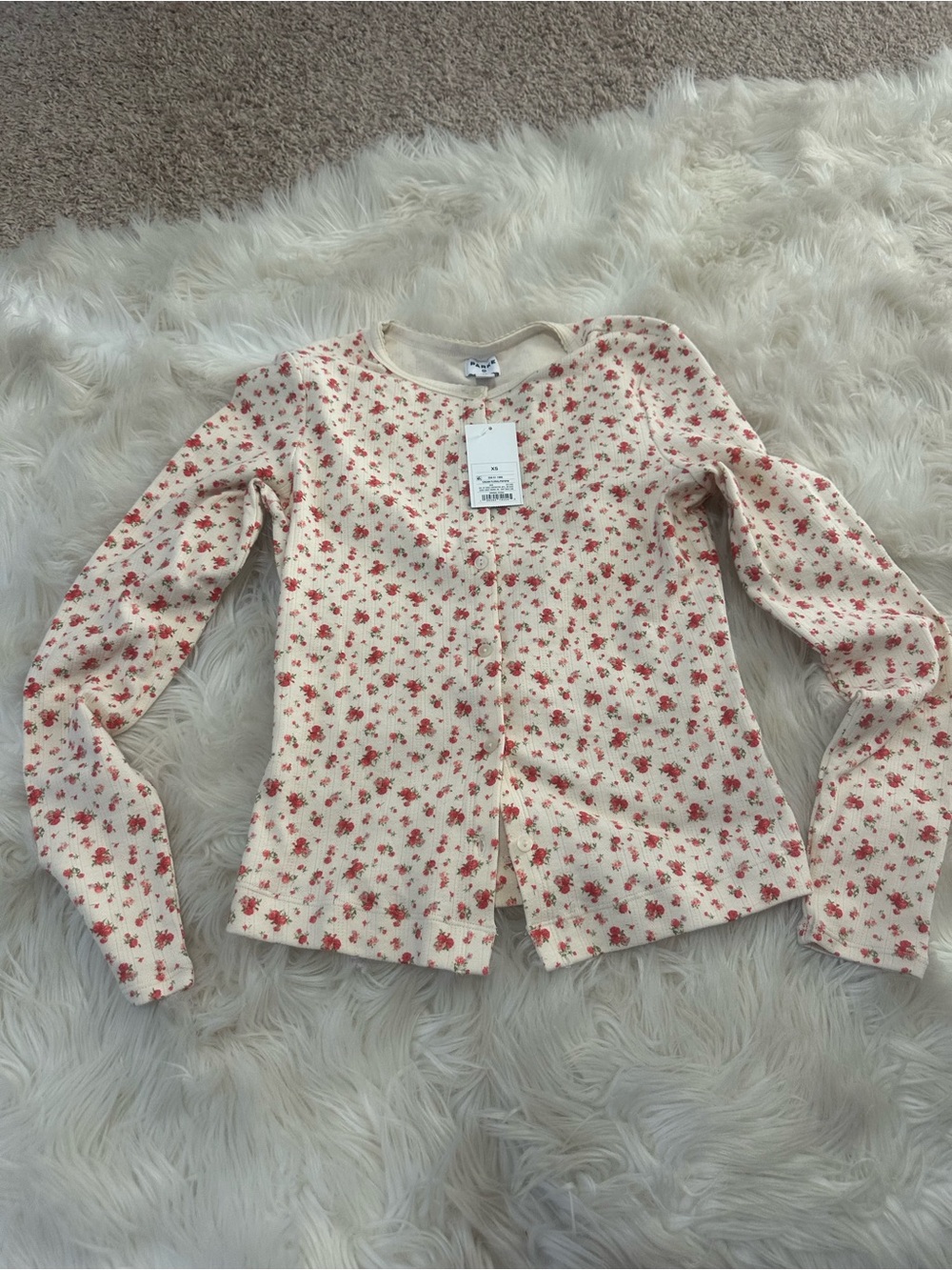 New PARKE X Target collab Cream Long-Sleeve Floral button -Front Top